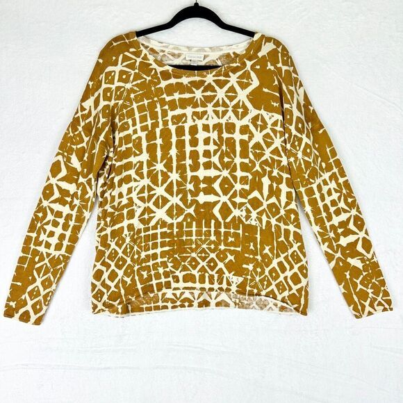 Garnet Hill Silk Cotton Boxy Fine Knit Batik Sweater Top Size Small Gold Mustard - Picture 3 of 7